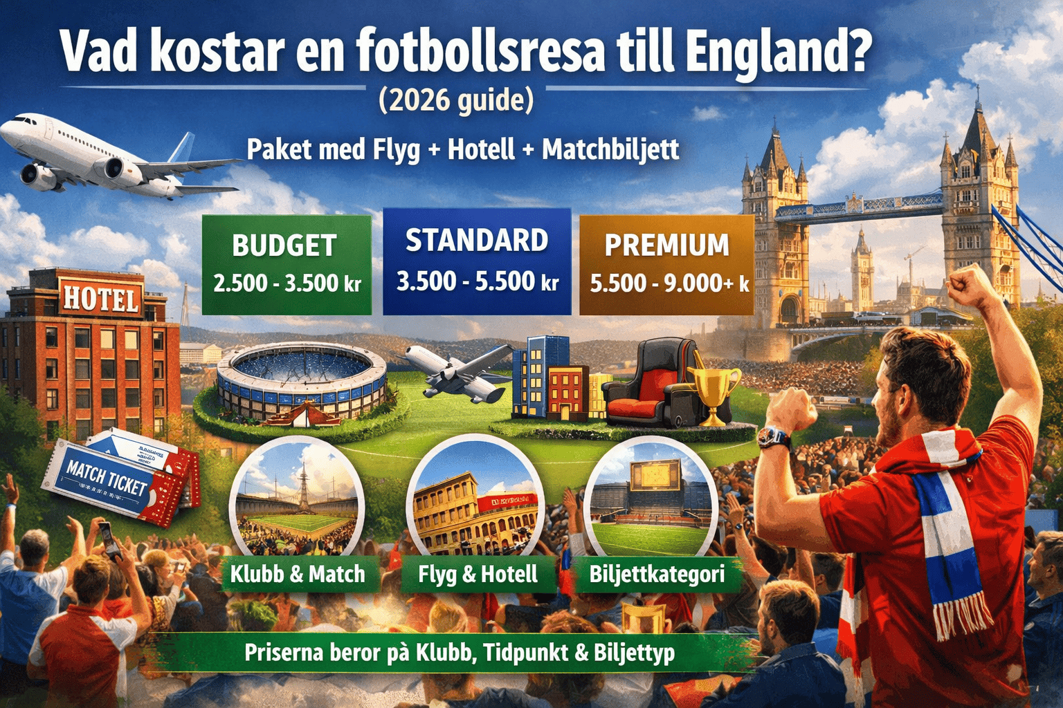 Hvad koster en fodboldrejse til England? (2026 guide)